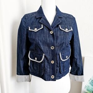 Juicy Couture Y2K Long Sleeve Cotton Blend Short Denim Jacket with Pockets XS/S